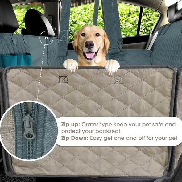 Waterproof Dog Car Seat Hammock with Mesh Window and Zippered Side Protection