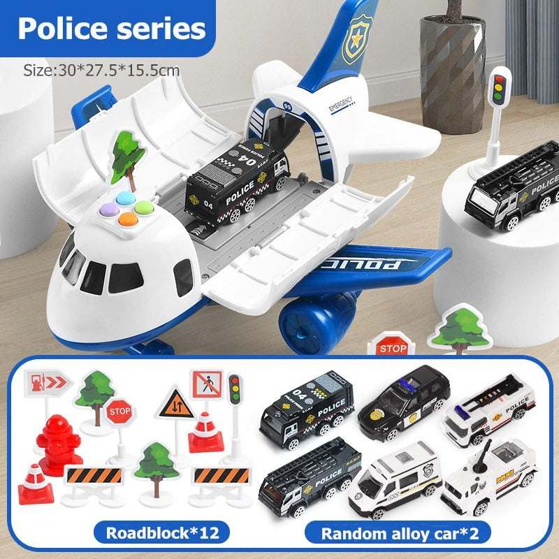 Friction Powered Cargo Plane with Interactive Lights and Sound, 20-Piece Rescue Set