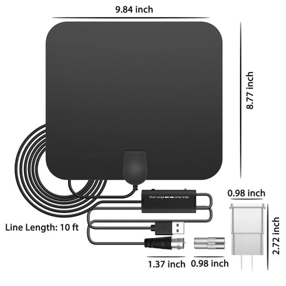 Indoor Digital HDTV Antenna with 37dB Signal Amplifier and 10ft Cable