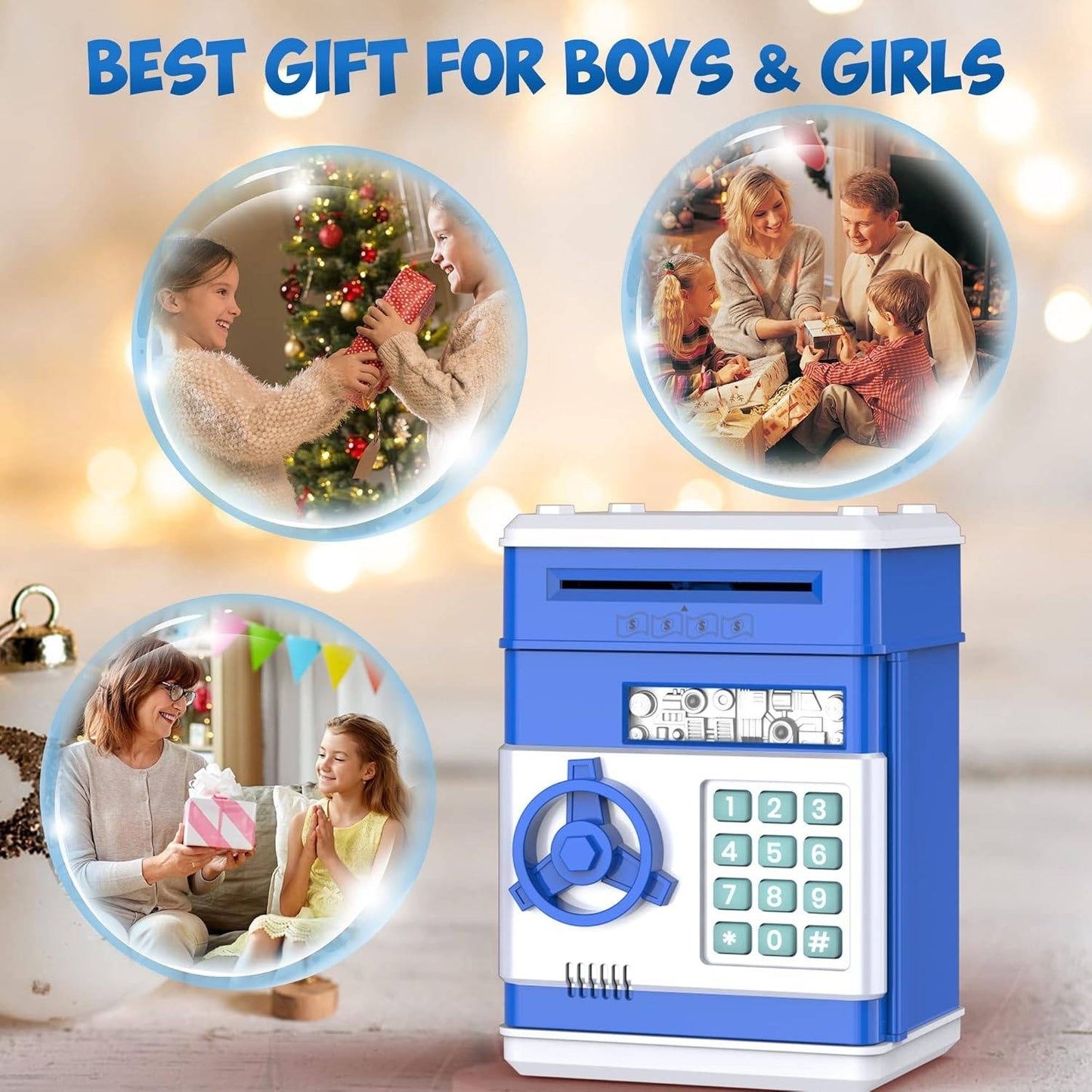 Electronic ATM Piggy Bank with Automatic Bill Detection and LED Display, Dual Lock Password