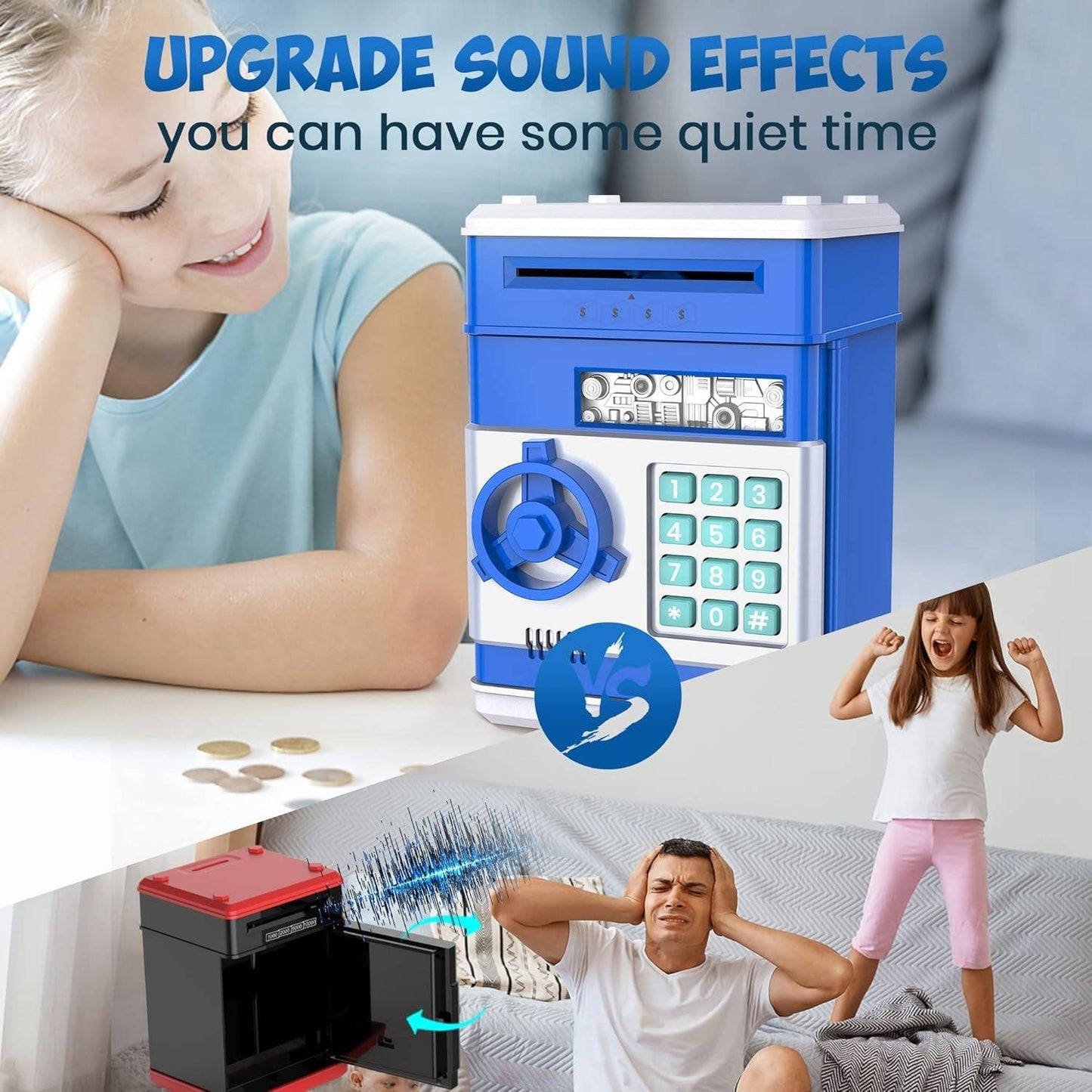 Electronic ATM Piggy Bank with Automatic Bill Detection and LED Display, Dual Lock Password