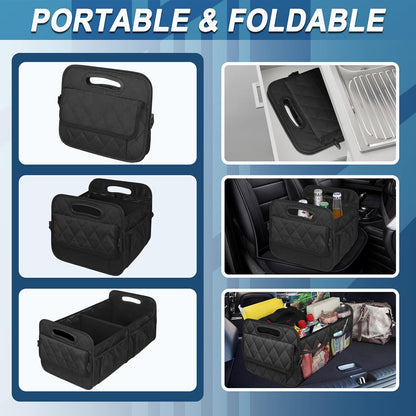 Foldable Car Trunk Organizer with Adjustable Compartments and Hook Loop Bottom