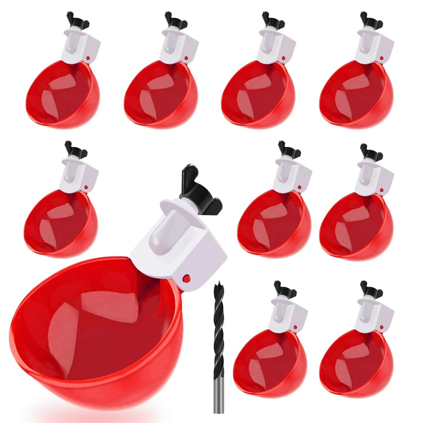 Gravity Fed Chicken Waterer Cups with Spring Valve and Dual Seals, 10 Pack