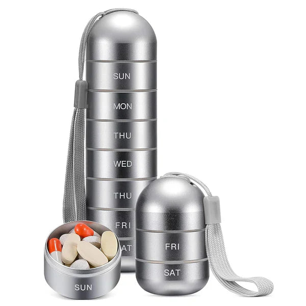 Aluminum Pill Organizer with Waterproof Silicone Gaskets and Modular Design for Travel