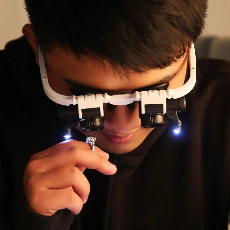 Wearable Magnifying Headset with Triple Lens Power and Dual LED Lights
