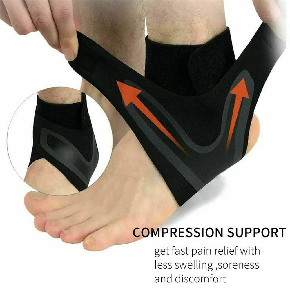 Ankle Support Sleeve with Adjustable Compression Wrap and Neoprene Construction