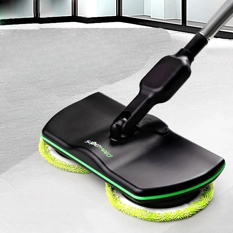 Dual Motor Electric Spin Mop with 180 Degree Rotating Head and Extendable Pole