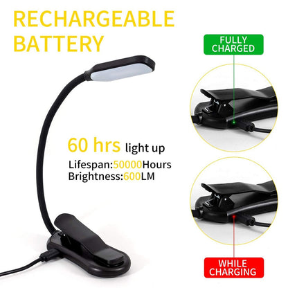 Clip-On Book Light with Adjustable Color Temperature and USB Rechargeable, 60-Hour Runtime