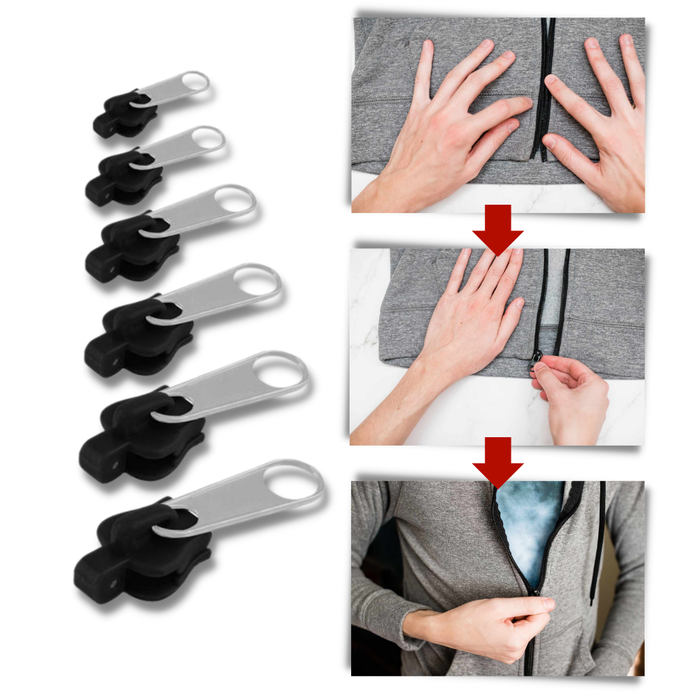 Zipper Slider Repair Set with 6 Sizes and Aluminum Metal Construction