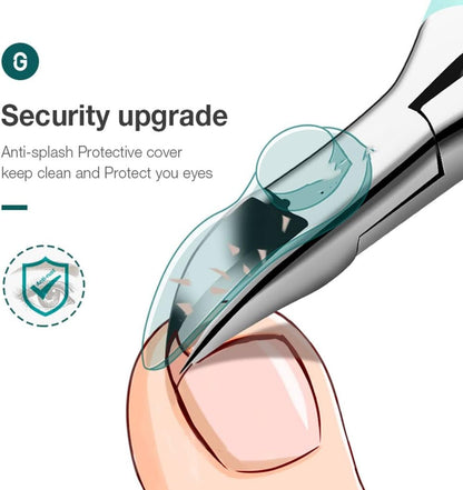 Curved Blade Toenail Clipper with Splash Guard and Ergonomic Grip for Thick Nails