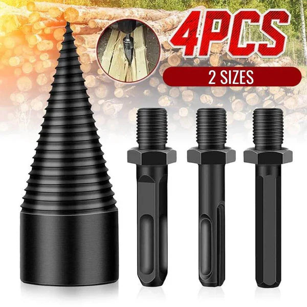 Wood Splitting Drill Bit with U-Shaped Thread Design and Three Handle Adapters