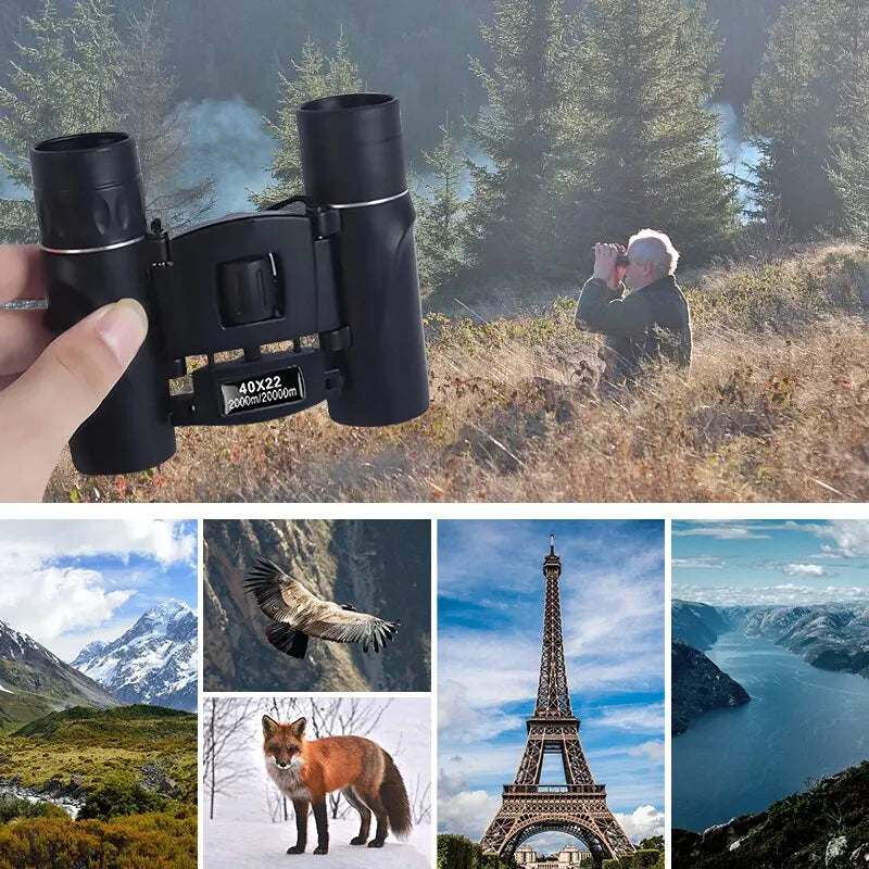 40x Binoculars with Diopter Adjustment and Compact Foldable Design, 2000m Range