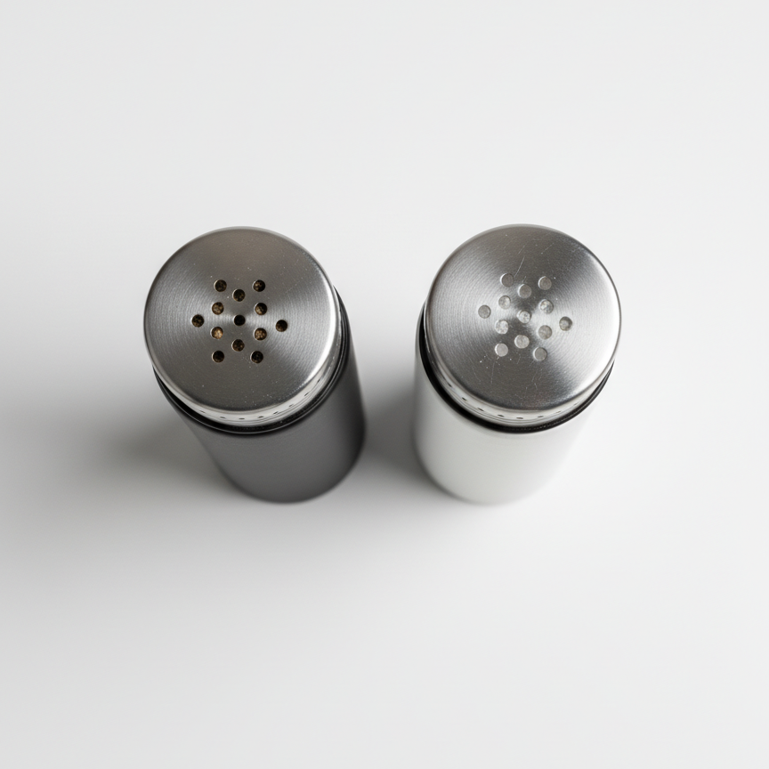 Cylindrical Spice Dispenser White and Black Pair