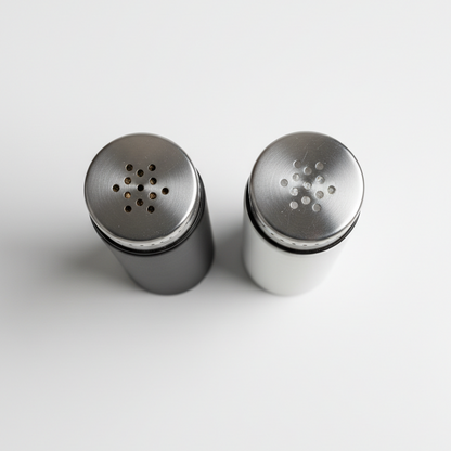Cylindrical Spice Dispenser White and Black Pair