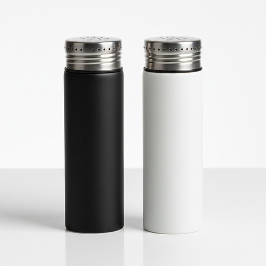 Cylindrical Spice Dispenser White and Black Pair