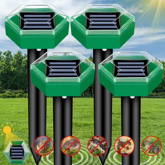 Solar Ultrasonic Mole Repeller with Waterproof Housing and 465 sq ft Coverage, 4-Pack