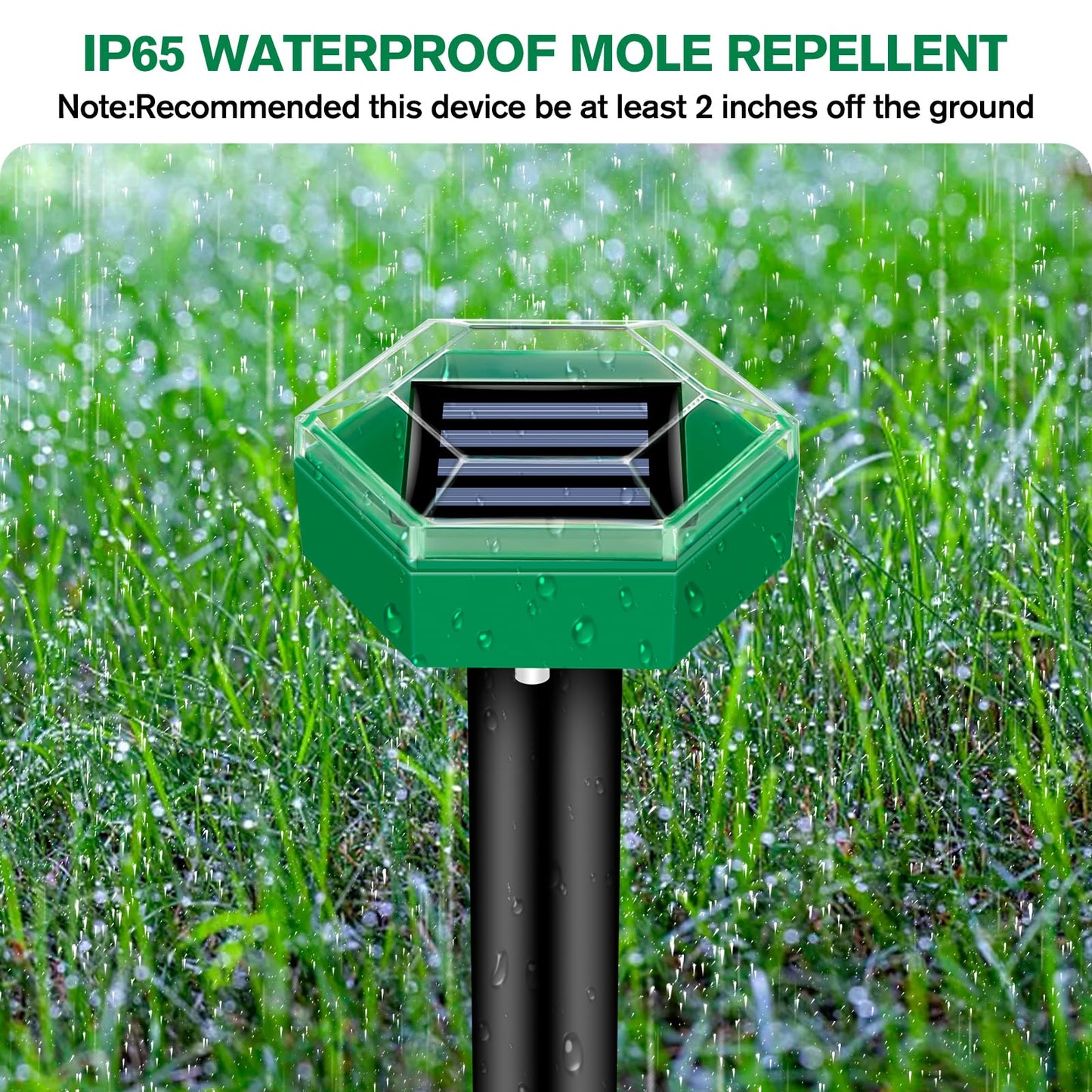 Solar Ultrasonic Mole Repeller with Waterproof Housing and 465 sq ft Coverage, 4-Pack