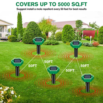 Solar Ultrasonic Mole Repeller with Waterproof Housing and 465 sq ft Coverage, 4-Pack