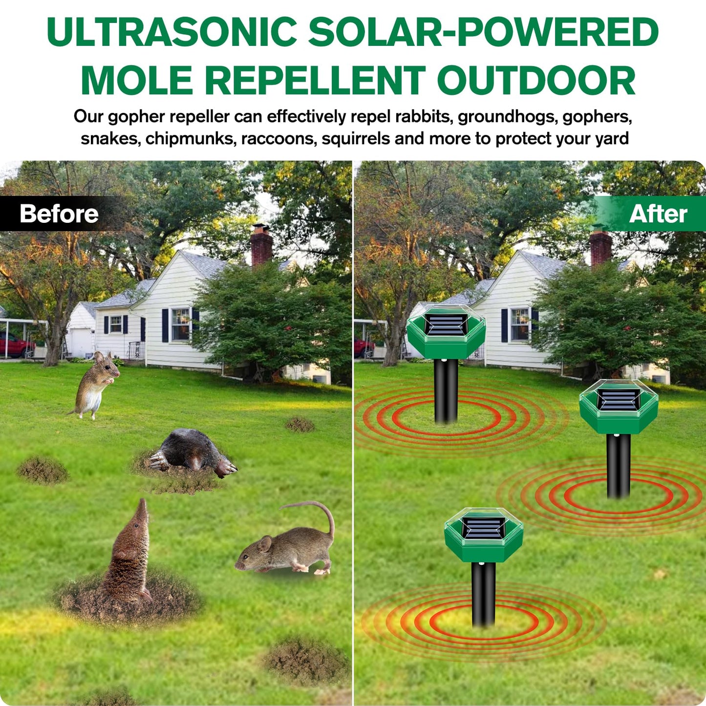 Solar Mole Repeller with Vibration Pulse and Waterproof Design, 4-Pack