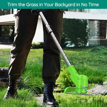 Cordless Grass Trimmer with Adjustable Telescopic Handle and Multi-Angle Cutting Head, Three Interchangeable Blades