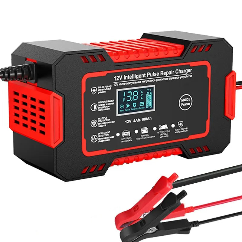 12V Pulse Repair Battery Charger with 6A Output and LCD Voltage Display