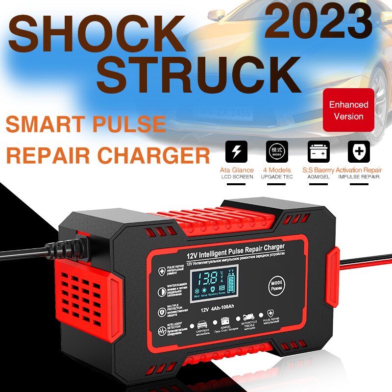 12V Pulse Repair Battery Charger with 6A Output and LCD Voltage Display