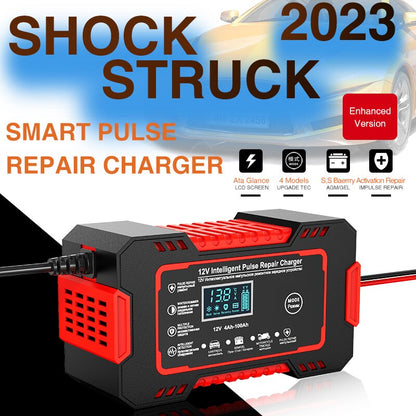 12V Pulse Repair Battery Charger with 6A Output and LCD Voltage Display