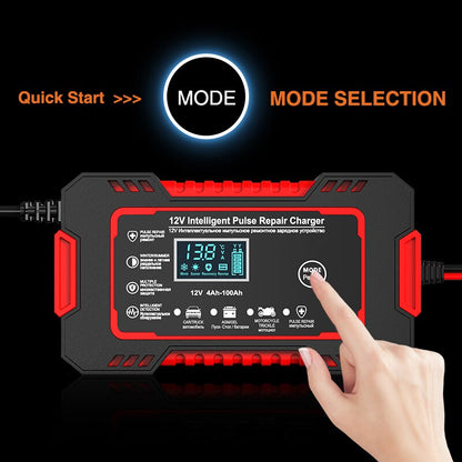 12V Pulse Repair Battery Charger with 6A Output and LCD Voltage Display