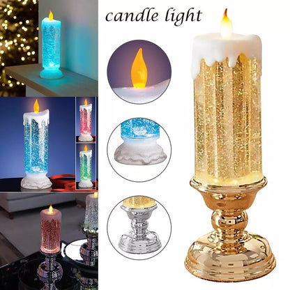 Color Changing LED Candle with Rotating Glitter and Warm Flicker, USB or Battery Power