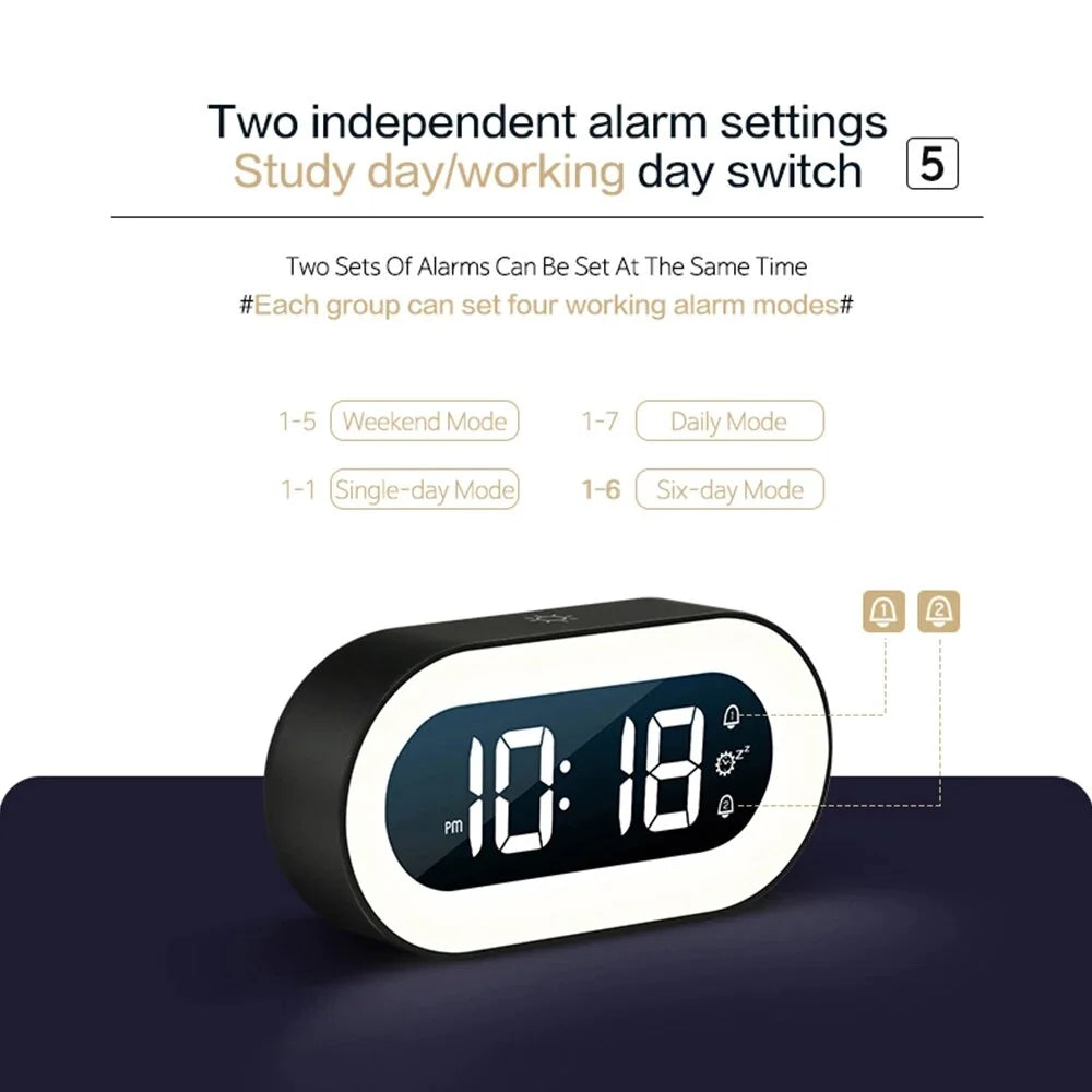 Wake Light Alarm Clock with USB-C Charging and Dimmable Night Light, Large LED Display