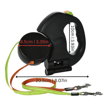 Dual Retractable Dog Leash with LED Light and 360° Swivel Junction