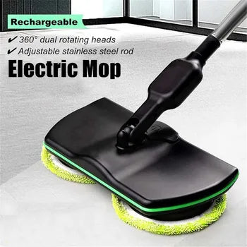 Dual Motor Electric Spin Mop with 180 Degree Rotating Head and Extendable Pole
