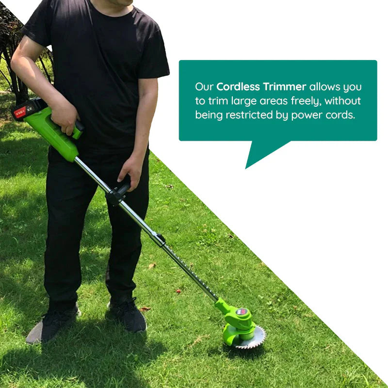 Cordless Grass Trimmer with Adjustable Telescopic Handle and Multi-Angle Cutting Head, Three Interchangeable Blades