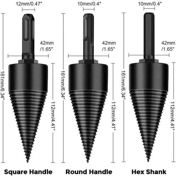 Wood Splitting Drill Bit with U-Shaped Thread Design and Three Handle Adapters