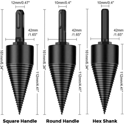 Wood Splitting Drill Bit with U-Shaped Thread Design and Three Handle Adapters
