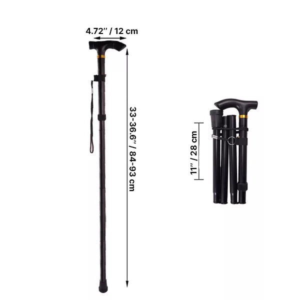 Telescopic Walking Stick with Ergonomic Grip and Wrist Strap, Four-Section Folding Design