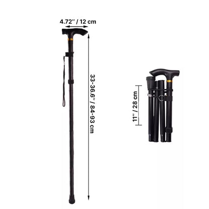 Telescopic Walking Stick with Ergonomic Grip and Wrist Strap, Four-Section Folding Design