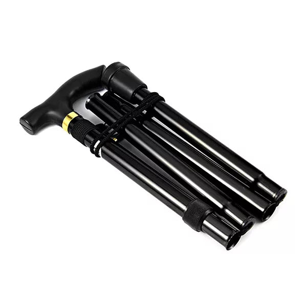 Telescopic Walking Stick with Ergonomic Grip and Wrist Strap, Four-Section Folding Design