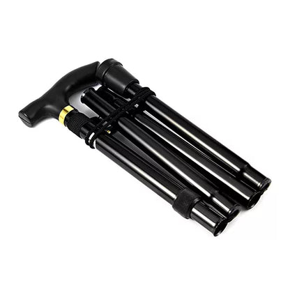 Telescopic Walking Stick with Ergonomic Grip and Wrist Strap, Four-Section Folding Design
