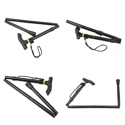 Telescopic Walking Stick with Ergonomic Grip and Wrist Strap, Four-Section Folding Design