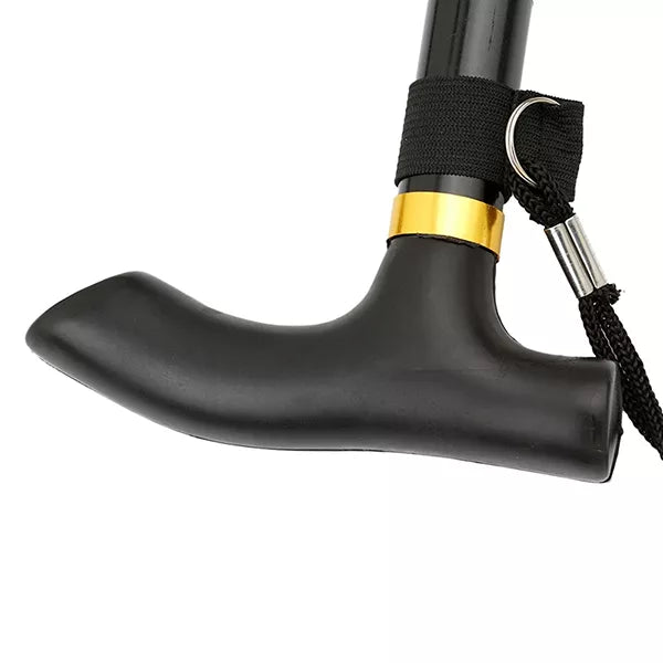 Telescopic Walking Stick with Ergonomic Grip and Wrist Strap, Four-Section Folding Design