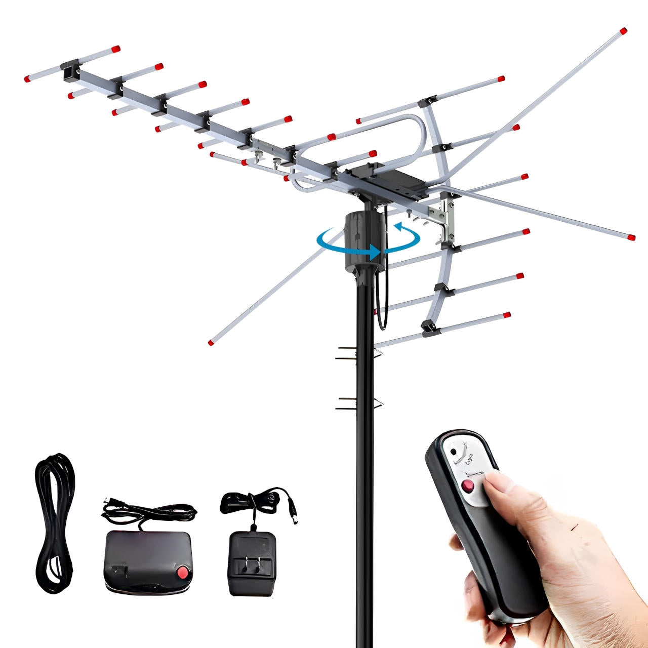 Motorized Outdoor HD TV Antenna with 360 Degree Rotation and Signal Filtering, 33ft Cable
