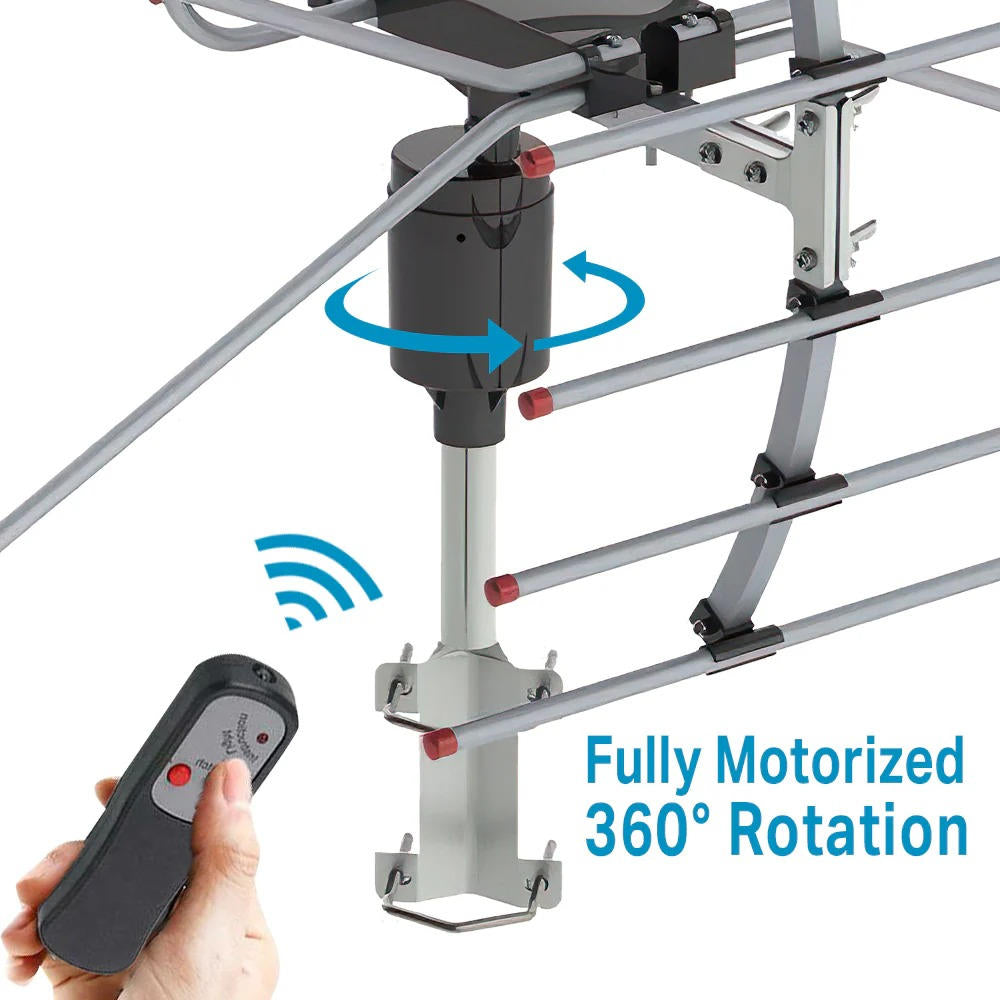 Motorized Outdoor HD TV Antenna with 360 Degree Rotation and Signal Filtering, 33ft Cable