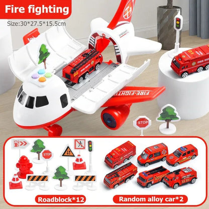 Friction Powered Cargo Plane with Interactive Lights and Sound, 20-Piece Rescue Set