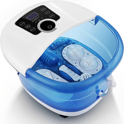 Heated Foot Spa Massager with Motorized Rollers and Bubble Massage, Adjustable Timer