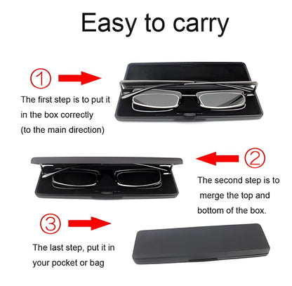 Foldable Reading Glasses with Spring Hinge and Stainless Steel Frame, Compact Carry Case