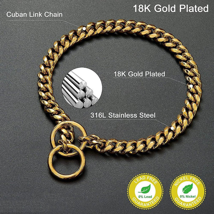 Steel Chain Collar for Dogs with Solid Links and Polished Finish, Heavy Duty