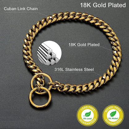 Steel Chain Collar for Dogs with Solid Links and Polished Finish, Heavy Duty