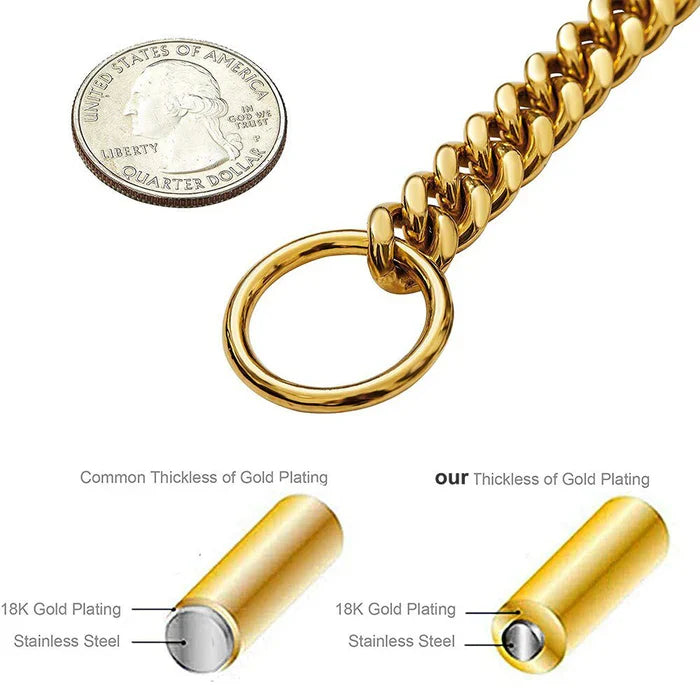 Steel Chain Collar for Dogs with Solid Links and Polished Finish, Heavy Duty