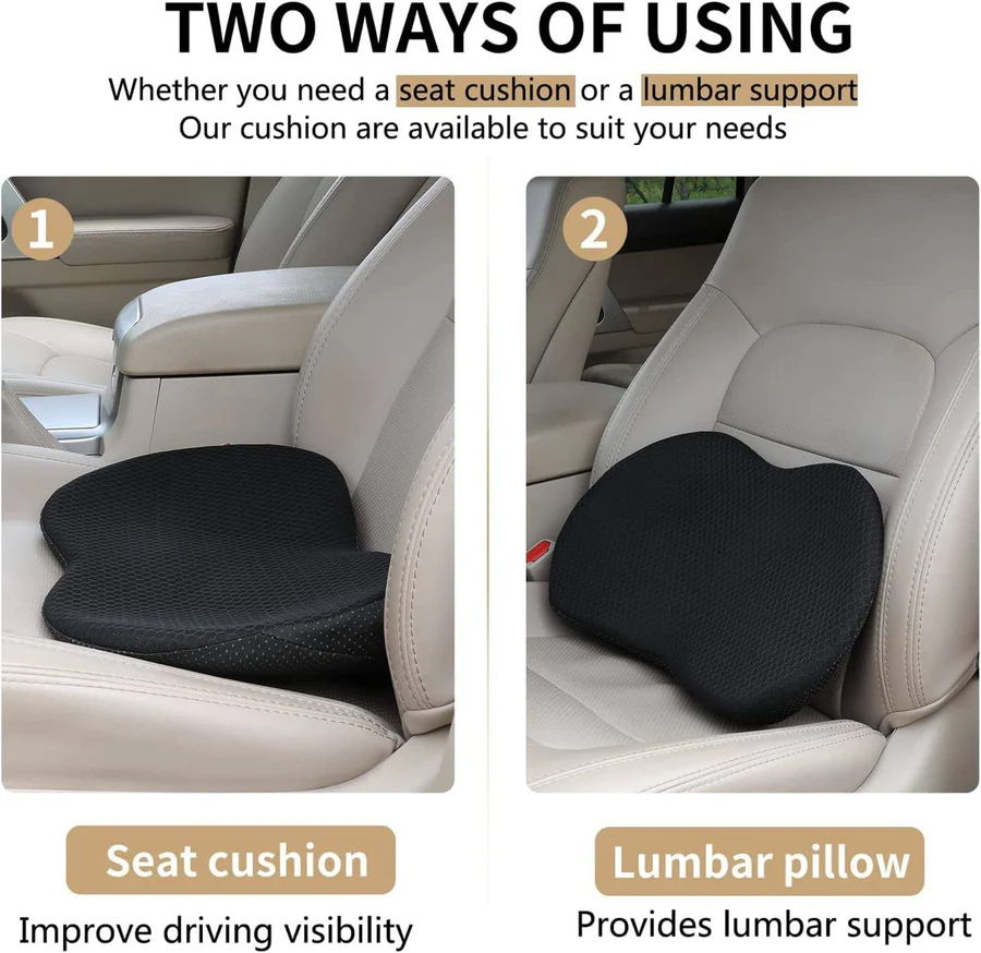 Car Seat Cushion with 3.5-Inch Height Boost and Contoured Memory Foam, Removable Cover